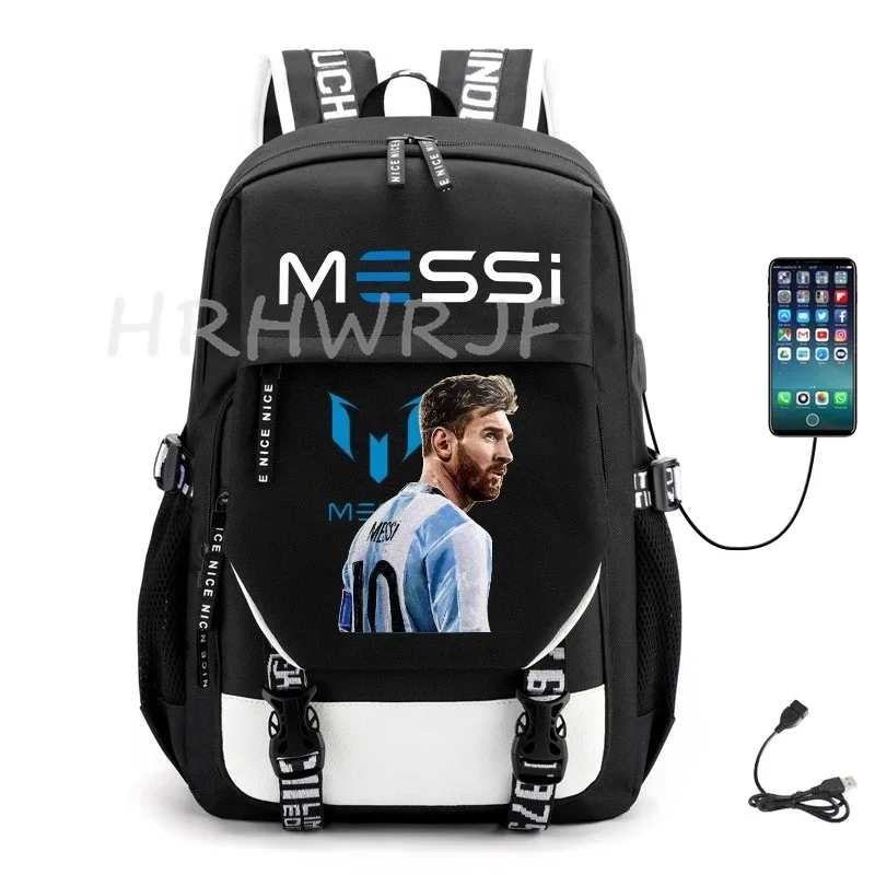 sacs à dos de sport messi imprimés, sacs d'école noirs pour garçons et filles, sacs d'école pour ordinateur portable, pour lycéens