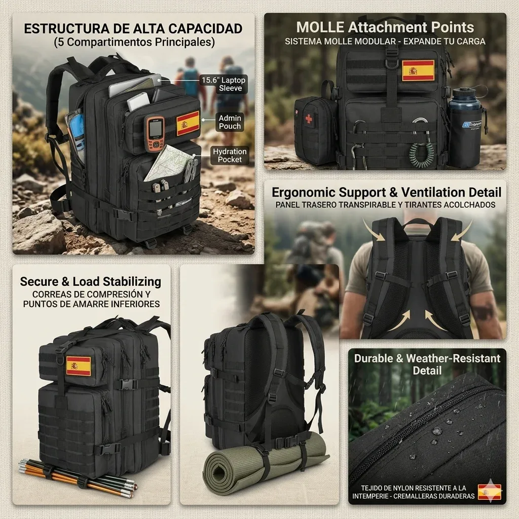 sac à dos tactique militaire 32l/50l, grand sac d'assaut pour le camping et la randonnée, sac à dos durable pour hommes, sac à dos de voyage et de travail