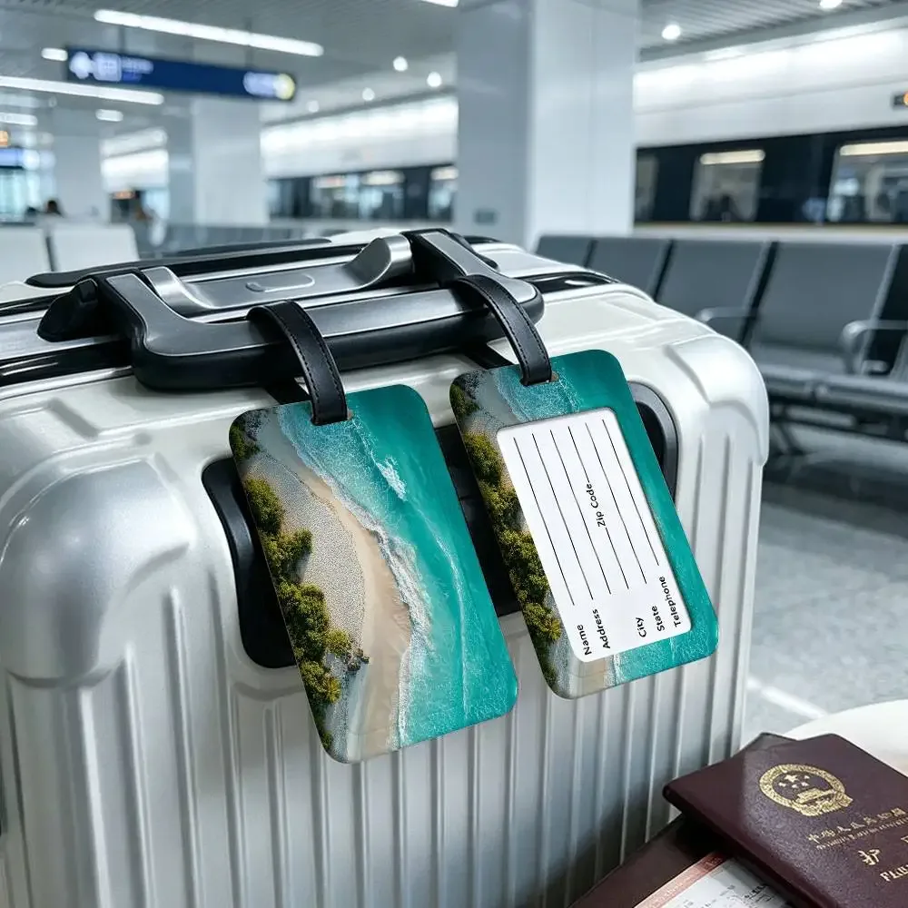 étiquette de bagage en pvc avec carte d'informations, motif mer, océan, bateau, art mural, étiquette anti-perte pour valise, sac à dos, accessoire de voyage
