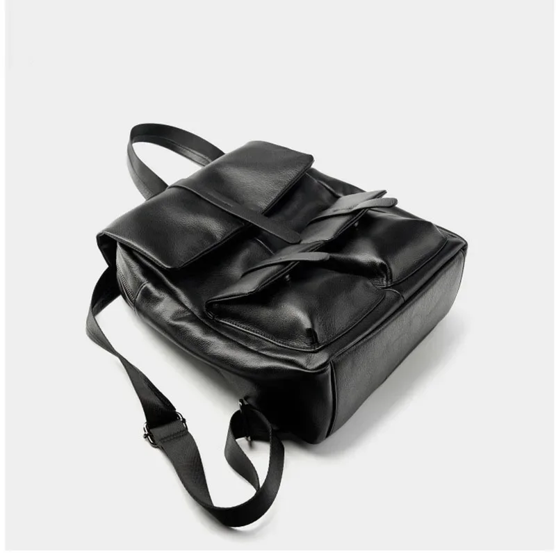 sac à dos en cuir véritable de haute qualité, sac à dos pour hommes, sac d'école pour étudiants, sac à dos quotidien pour hommes, grand sac à dos noir.