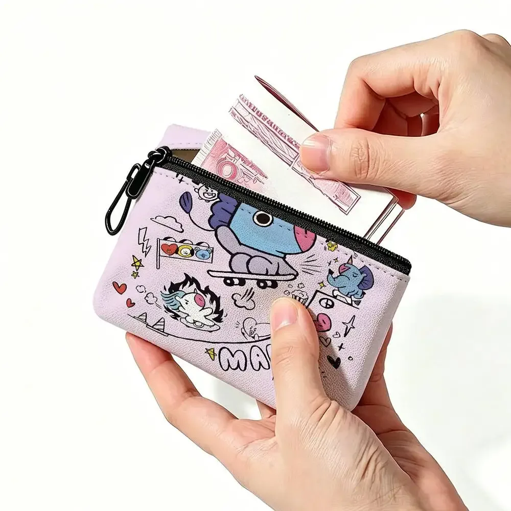 petite bourse à monnaie mignonne bt21 en tissu oxford, pochette de rangement multi-usages pour clés, cartes, pièces de monnaie