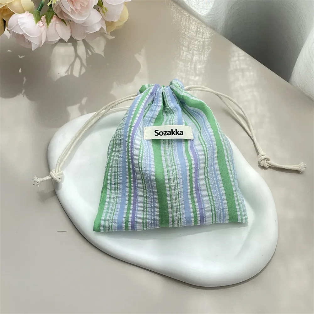 sac à cordon rayé mignon, organisateur de cosmétiques de voyage pour rouge à lèvres, porte-cartes, porte-monnaie