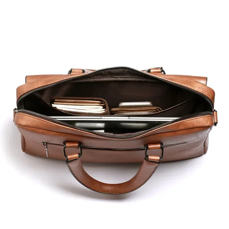 porte documents cuir marron noir poches latérales bandoulière amovible poignée supérieure fermeture éclair voyage bureau