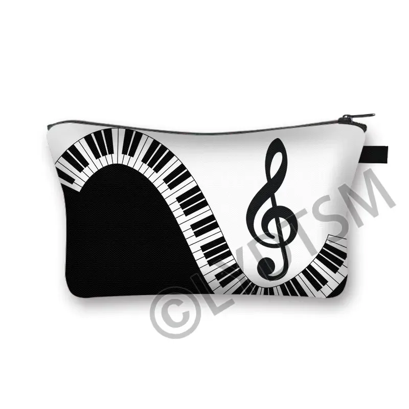 trousse à cosmétiques imprimée note de musique piano, trousse de maquillage pour femmes, pochette à fermeture éclair de grande capacité, organisateur de produits de toilette, sacs à cosmétiques pour dames