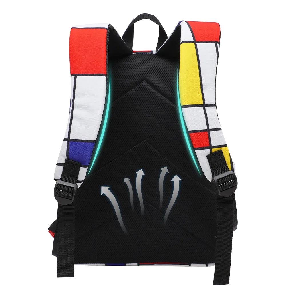 tinyat 14 inch gaming backpack, shockproof laptop compartment school bag, 3d color block design travel backpack for gym,cycling