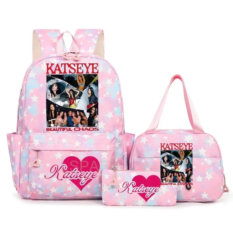 sac à dos amusant katseye pour adolescents, sac de voyage à double bandoulière, sac à crayons, sac à déjeuner, sac à livres décontracté pour étudiants, sac d'école pour filles, grande capacité, mochila