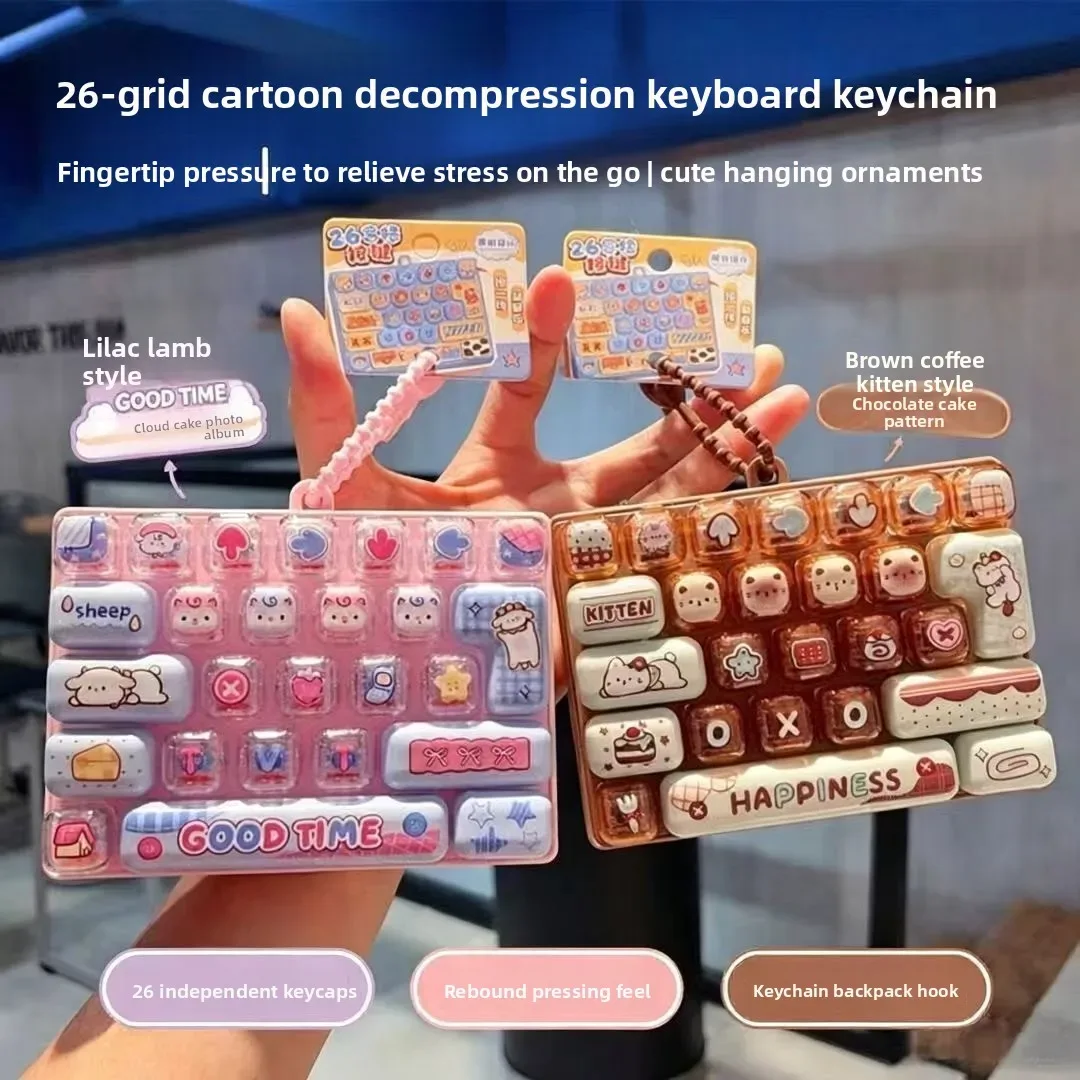 porte-clés portable à 26 touches de clavier pour sacs, sacs à dos, accessoire de costume d'halloween, jouet sensoriel de décompression pour le bout des doigts