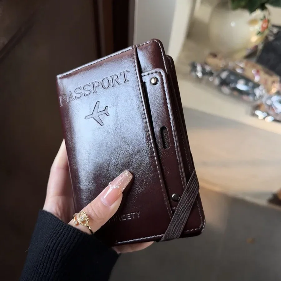 porte-passeport et portefeuille en un, antivol, anti-démagnétisation, sac de rangement multifonctionnel pour documents et cartes, porte-billets de voyage, organiseur portable pour documents professionnels et de voyage, housse de protection essentielle pour documents à l'usage de l'étranger.