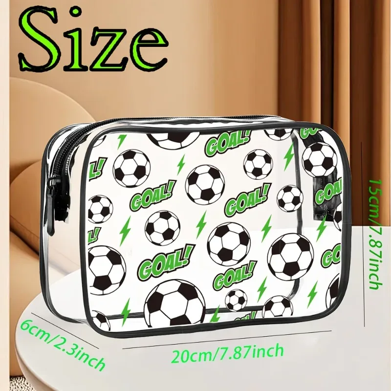 trousse de toilette en pvc sur le thème du football, trousse de maquillage, adaptée aux hommes et aux femmes, trousse de rangement transparente pour articles de toilette de voyage, trousse de maquillage