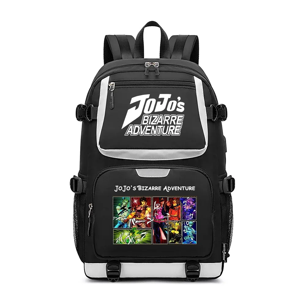 jojo's bizarre adventure – sac à dos de voyage dessin animé, grands sacs d'école imperméables pour femmes, sac à dos rose avec port usb pour ordinateur portable