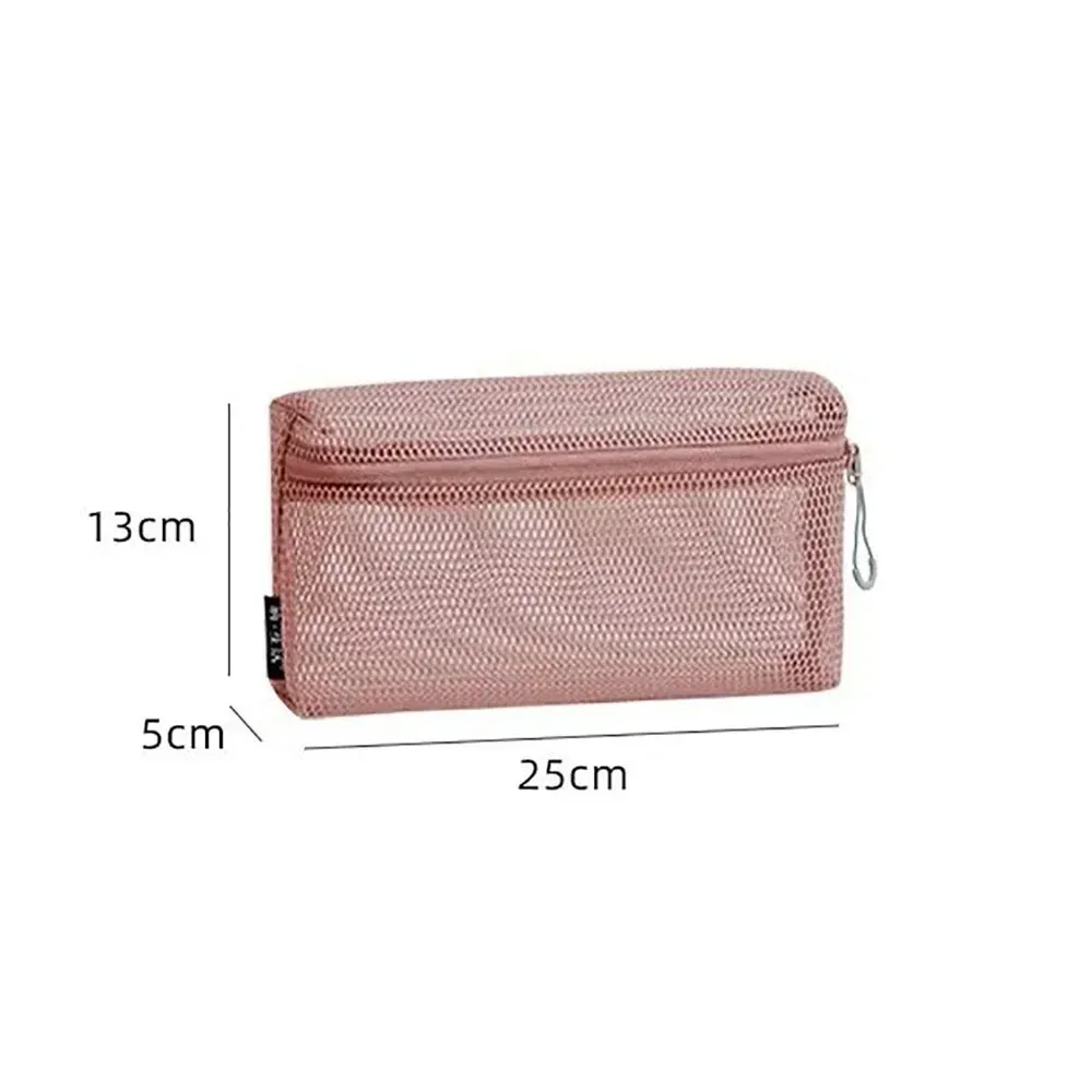 poudres de stockage en nylon décontractées, sac cosmétique en maille à main, polyvalent avec fermeture éclair, voyage