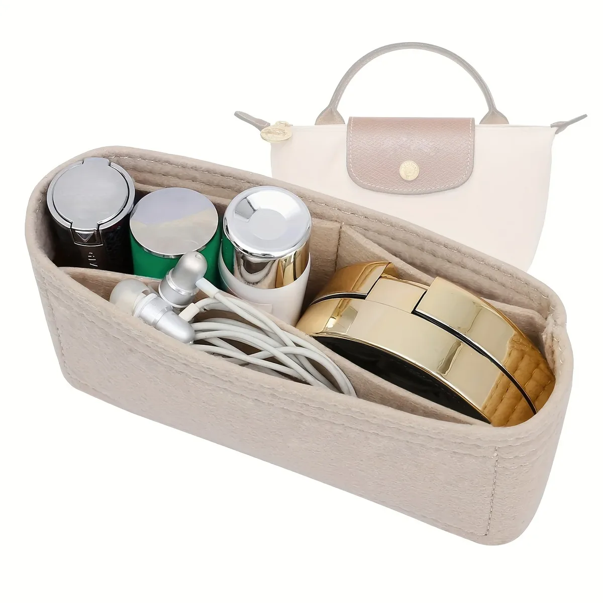 sac à main en feutre souple portable pour femme, accessoire de voyage, organisateur de maquillage