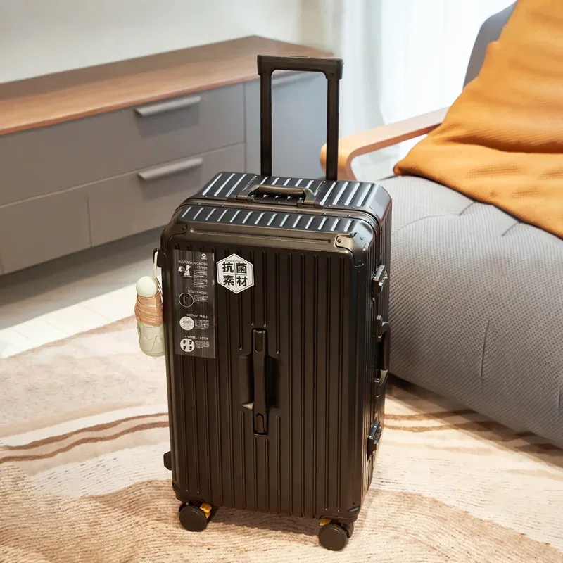valise de voyage de luxe à cadre en aluminium avec porte-gobelet - valise à roulettes tendance 24/28/32 pouces avec poignée télescopique