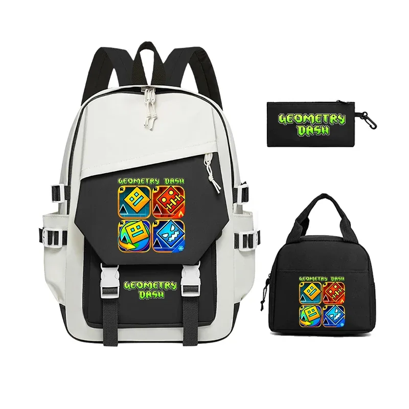 nouveaux sacs à dos geometry dash, ensembles de 3 pièces, sacs d'école pour filles et garçons, sac à dos à fermeture éclair avec dessin animé amusant, sac à dos pour ordinateur portable pour adolescents