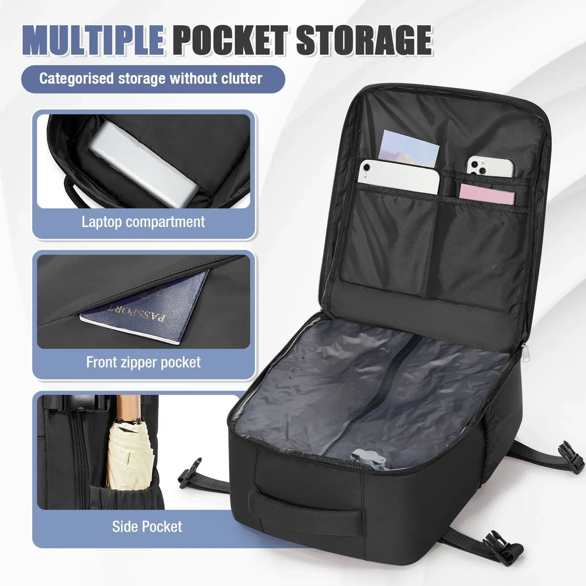 Sac à dos sous vide Ryanair 40x30x20, sac à dos de voyage pour courtes distances, sac de cabine WizAir pour ordinateur portable 15.6 pouces, sac à dos de loisirs pour hommes