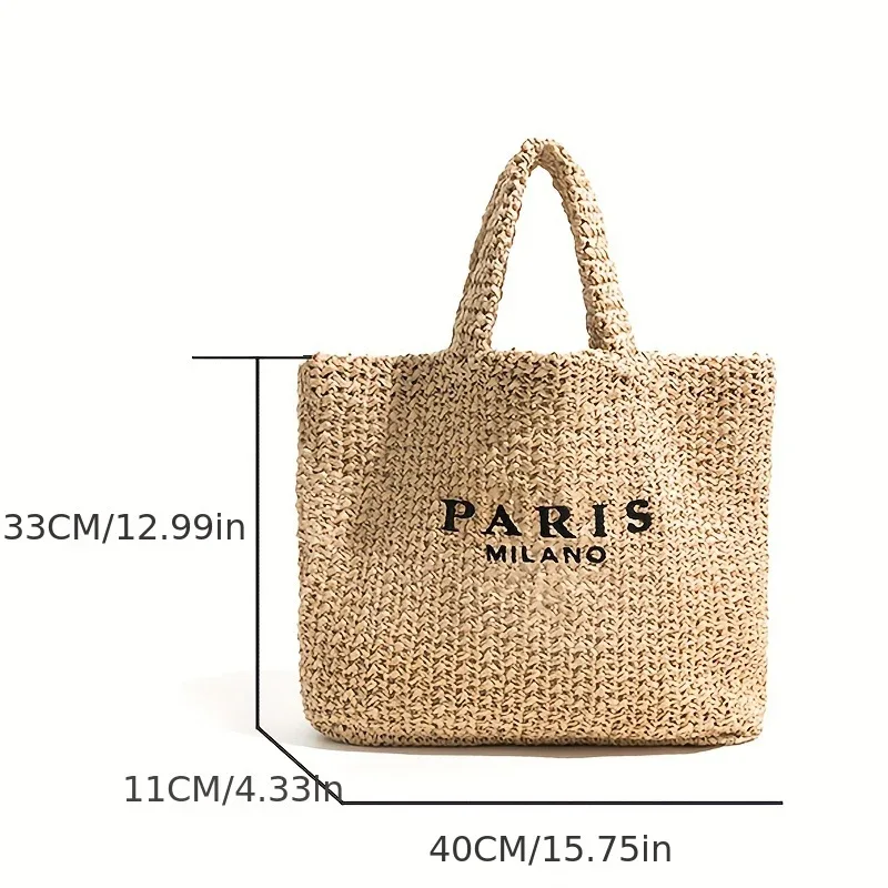 sac fourre-tout en paille de grande capacité pour femmes, fourre-tout décontracté avec lettres de styliste, sacs à main tissés à la main, sac de plage d'été, grand acheteur, 2024