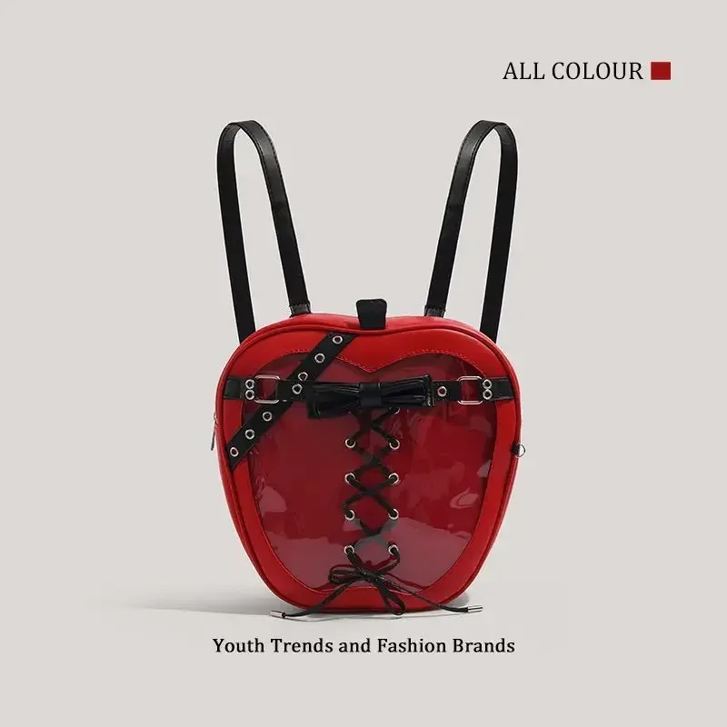 sac à dos ita bag en forme de pomme rouge, style gothique lolita, avec nœud et lacets croisés, fenêtre transparente pour présentation de poupées, sac à dos exquis pour filles