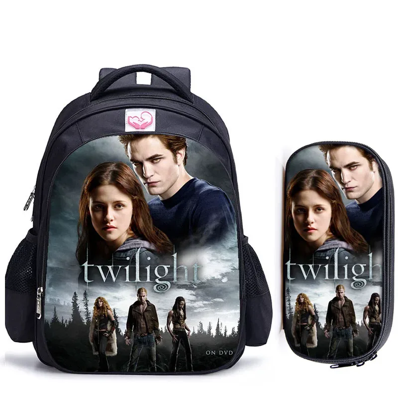 sac dos polyester twilight personnages imprimés pochette mesh latérale poche fendue ceinture air enfant adolescents usage école jour