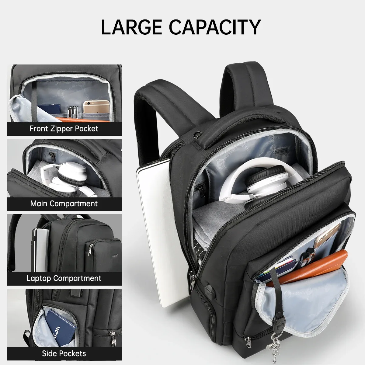 tigernu – sac à dos en nylon antivol pour hommes, 22l, pour ordinateur portable de 15.6 pouces, sac de voyage avec chargeur usb, mochila, cartable pour hommes
