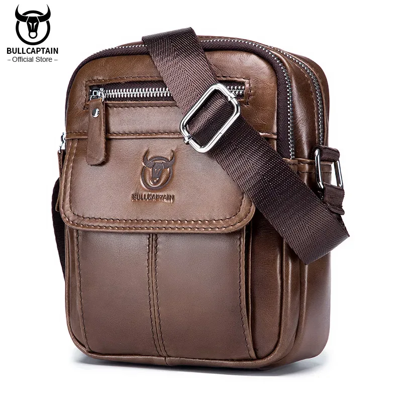 sac à bandoulière décontracté pour homme bullcaptain, sac messager d'affaires, sac en cuir de vache de haute qualité pour homme, mini poche de grande capacité