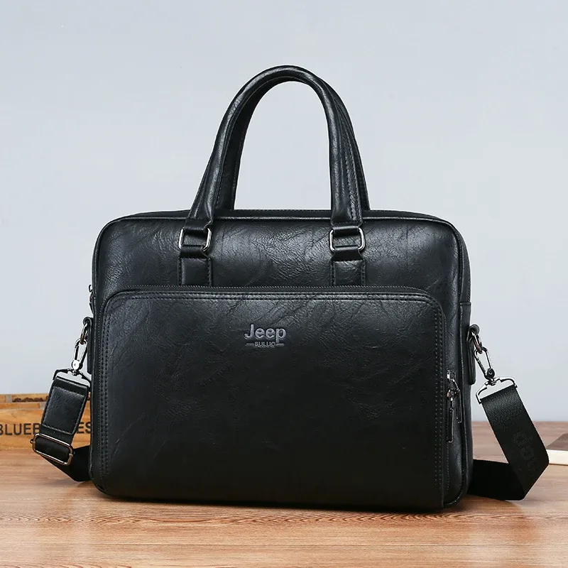 jeep buluo – sac à main en croûte de cuir pour hommes, sac d'affaires de grande capacité pour ordinateur portable 14 pouces, porte-documents de bonne qualité