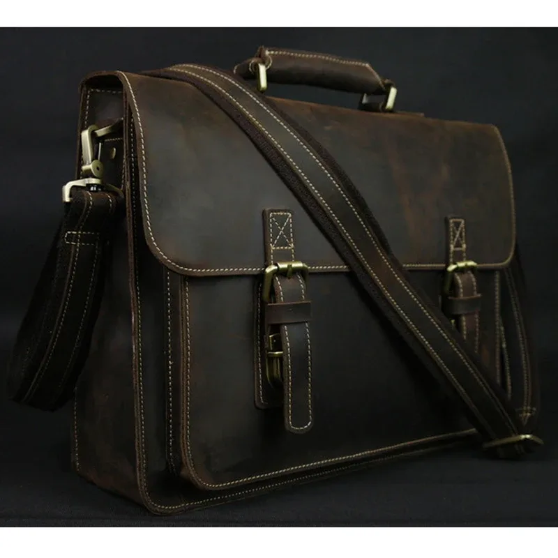 sac messager en cuir véritable pour homme, sac à main fourre-tout pour homme, sac pour ordinateur portable 15 ", sac de travail, sac d'affaires lancé, sac à main vintage elin horse, étui à bombes, m088
