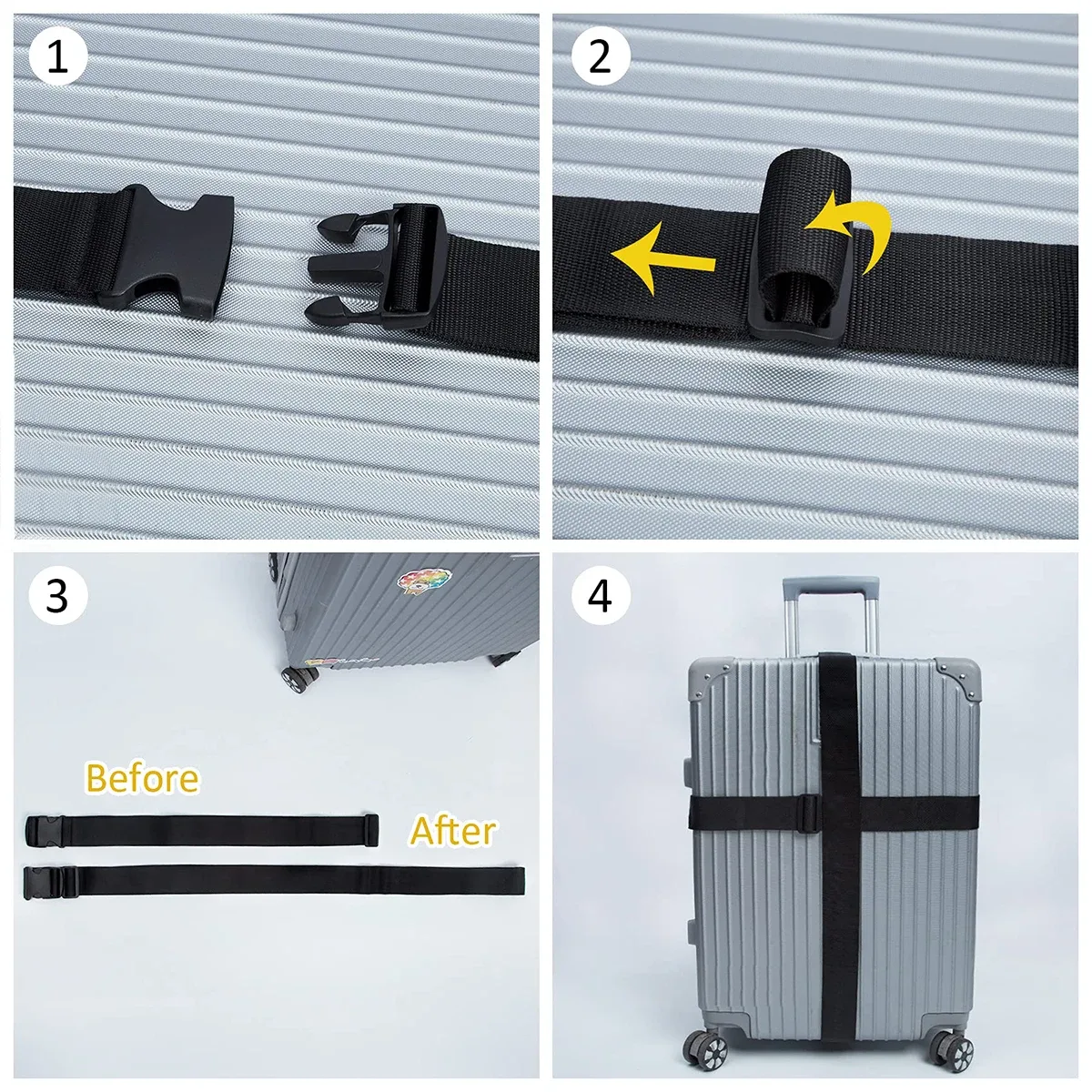 ceinture serrage sac roulettes tissu noir polypropylène régulable accessoire voyage sangles larges boucle rapide
