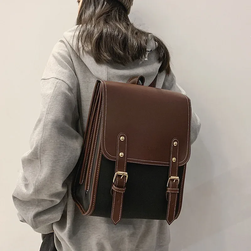 sac à dos de style preppy pour femmes, sac pour ordinateur portable de grande capacité, sacs à dos d'école décontractés pour filles, sacs de voyage en patchwork pour femmes