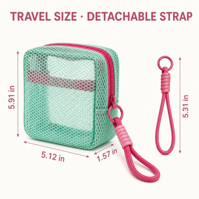 sac de plage transparent en maille, 1/4 pièces, bracelet détachable, léger, portable, multifonctionnel, pochette de rangement pour voyage en plein air
