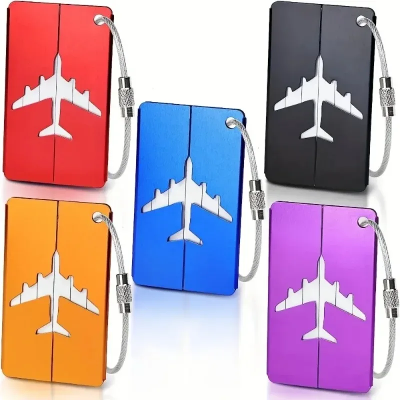 étiquette bagage métal rouge anneau antivol identification voyage lot cinq pièces sécurité valise nom adresse