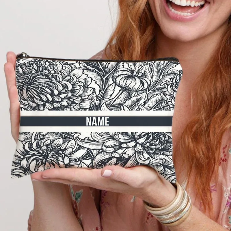 trousse de maquillage personnalisée avec nom pour femmes, cadeau pour enseignant, pochette cosmétique personnalisable, trousse de toilette de voyage, trousse à crayons scolaire