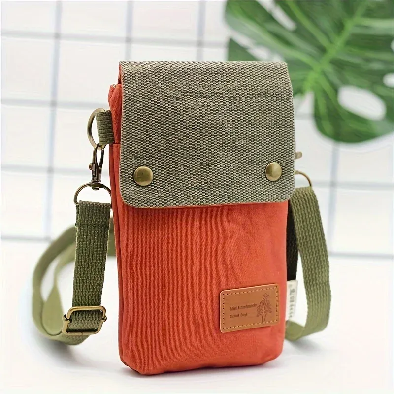 sac à bandoulière en toile de couleur unie pour téléphone portable, sac en tissu simple pour femmes, sacoche à la mode, porte-monnaie à bandoulière