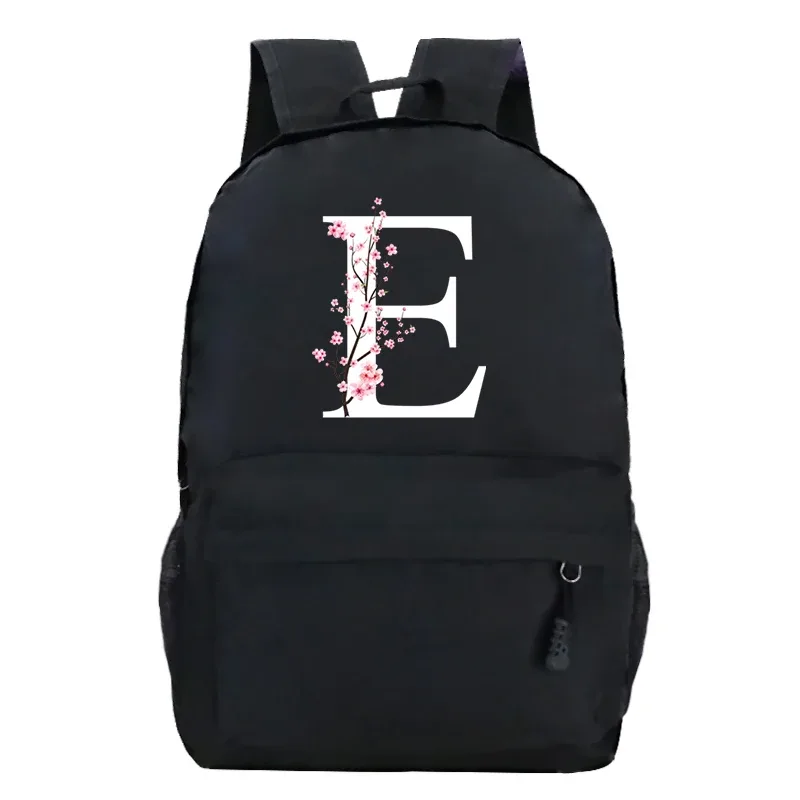 sacs à dos d'école pour jeunes sakura fleur a-z alphabet grande capacité toile harajuku mode fermeture éclair esthétique épaules sacs noirs