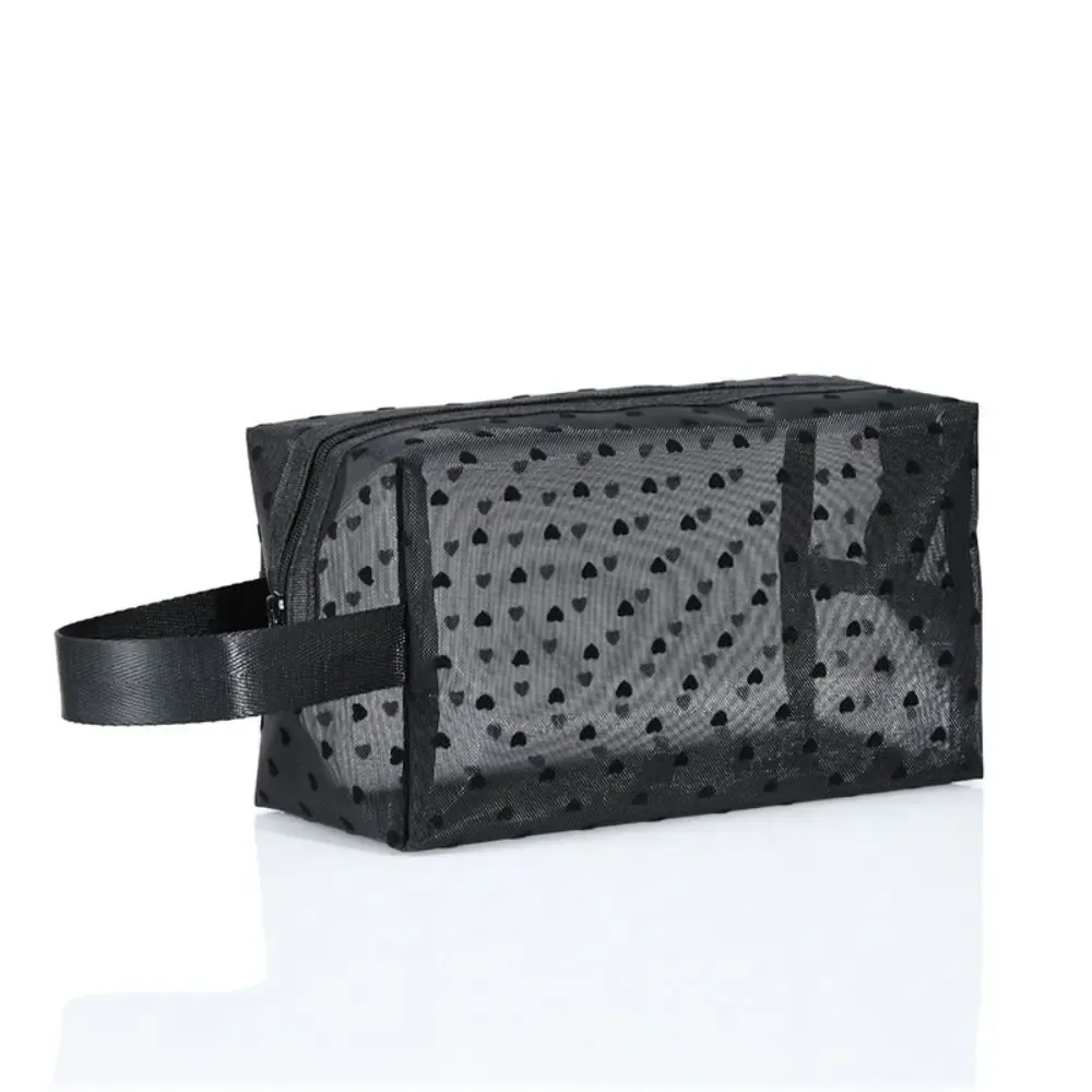 trousse de maquillage transparente grande capacité à fermeture éclair, motif cœur et points ondulés, sac de rangement cosmétique, trousse de toilette de voyage