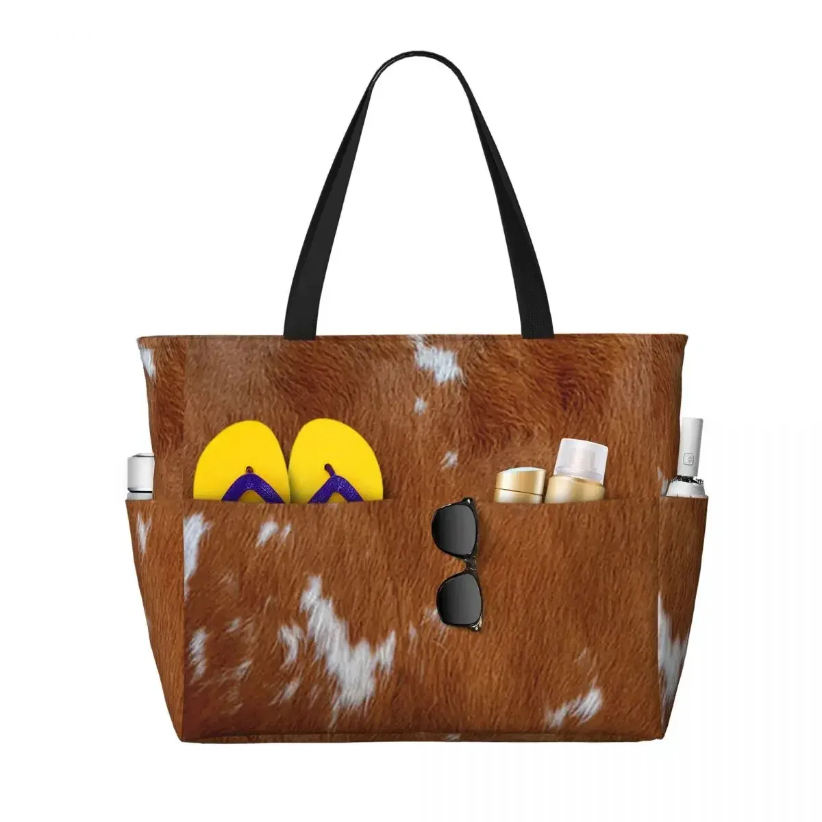 sac de plage élégant en fourrure de vache, texture cuir de vache, motif imprimé peau de vache, sac de yoga, grand sac fourre-tout, sac de voyage pour femme, sac de fitness