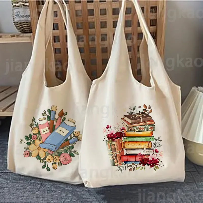 livres floraux imprimé sac à bandoulière livre de littérature fleur fourre-tout sacs illustration filles livre sac voyage harajuku toile sac à main