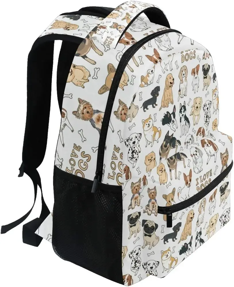 grand sac à dos imprimé chien doodle mignon pour enfants, garçons et filles, étudiant, personnalisé, ordinateur portable, ipad, tablette, sac d'école de voyage