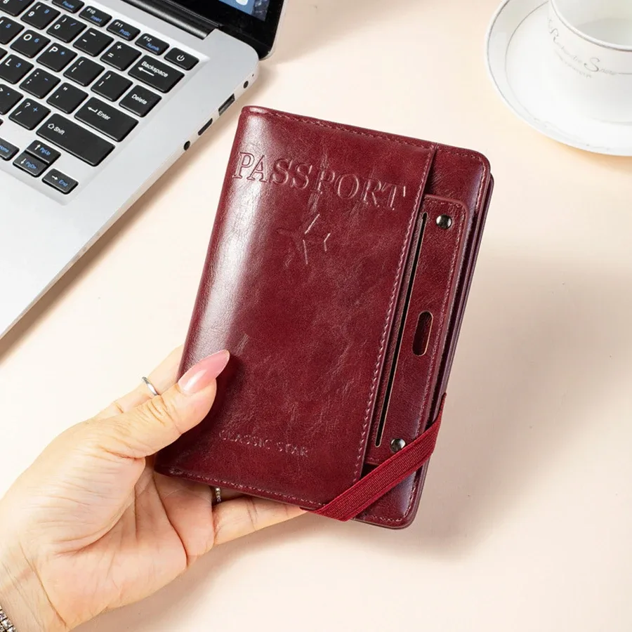 porte-passeport et portefeuille en un, antivol, anti-démagnétisation, sac de rangement multifonctionnel pour documents et cartes, porte-billets de voyage, organiseur portable pour documents professionnels et de voyage, housse de protection essentielle pour documents à l'usage de l'étranger.