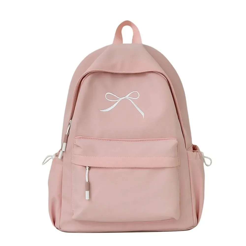 sac à dos portable pour filles avec nœud brodé, couleur unie, grande capacité, sac d'école pour étudiants, sac à dos de voyage léger en nylon