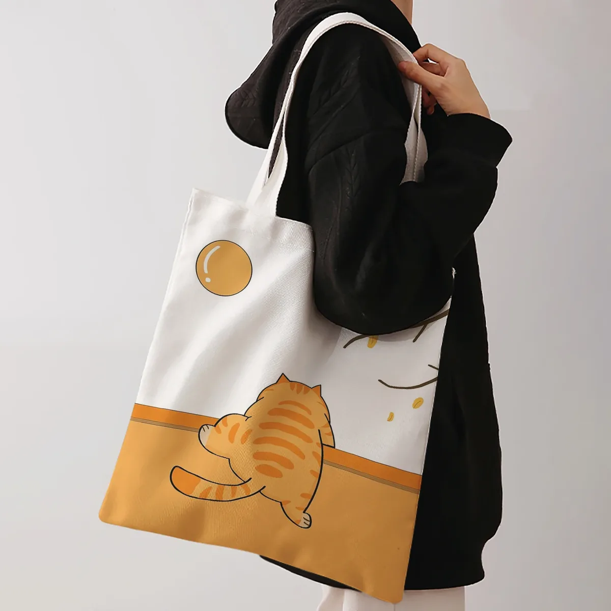 sac fourre-tout à imprimé chat tigré orange et branche d'automne, sac à bandoulière de grande capacité pour le shopping, les voyages et l'usage quotidien