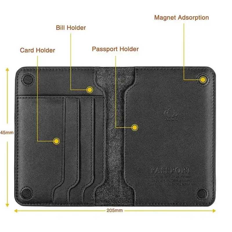 vm fashion kiss étui de passeport en cuir véritable avec fermeture magnétique, design minimaliste, porte-monnaie