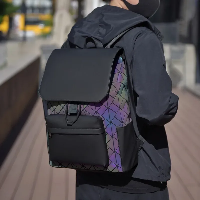 marque design hommes sac à dos losange coloré réfléchissant sacs à dos hommes grande capacité 15 pouces pochette d'ordinateur décontracté étudiant sacs d'école