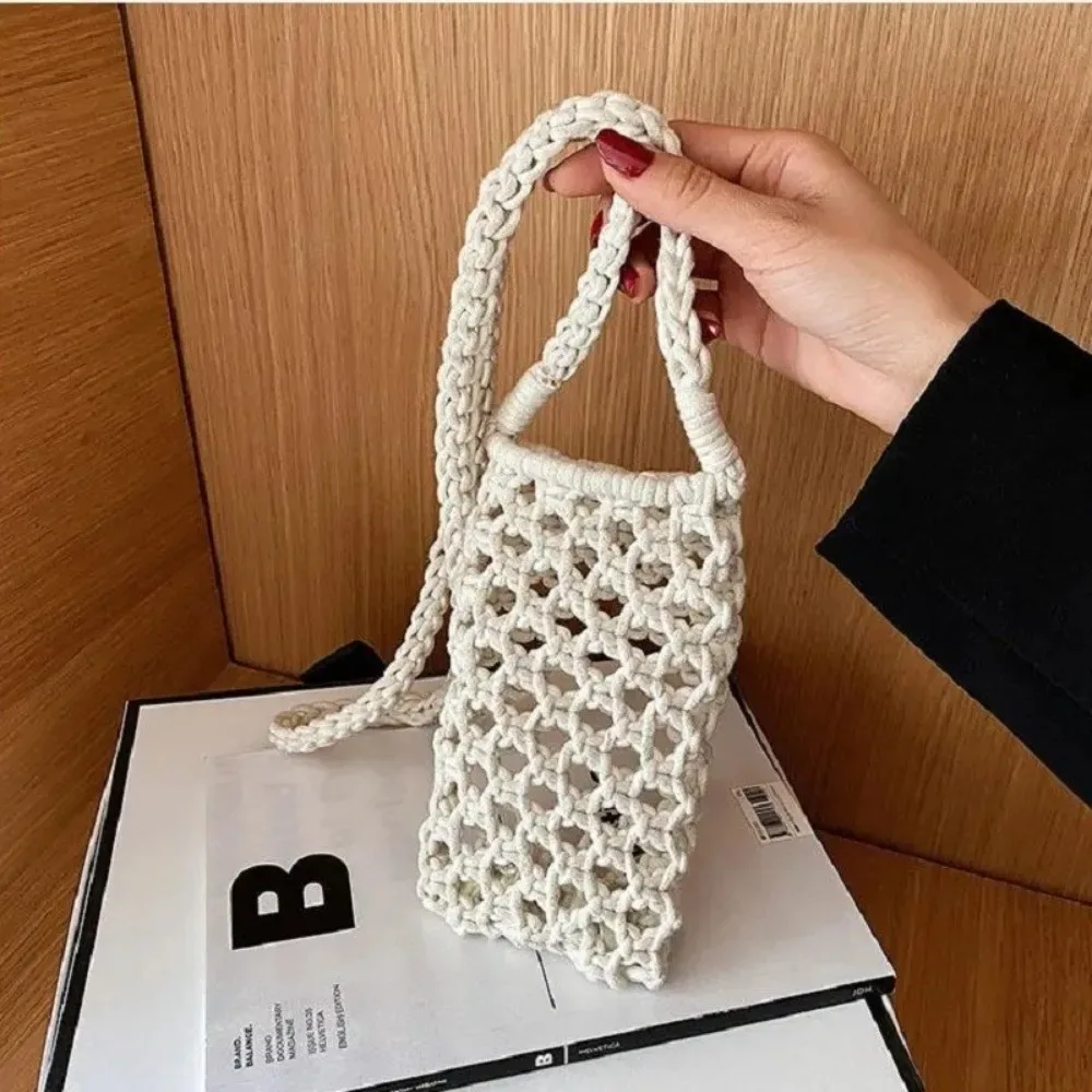 petit sac à bandoulière en crochet tissé ajouré pour femmes, sac à main léger tressé de couleur unie, sacs à bandoulière
