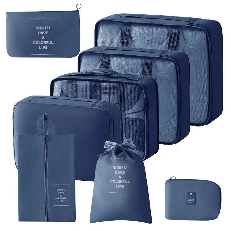 organisateur voyage polyester beige clair cube rangement pliable sac accessoires vêtements chaussures tranches bandes noires fonctionnel