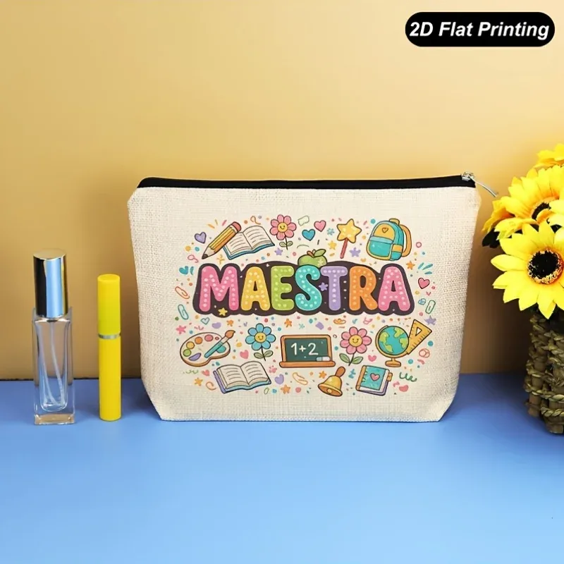 pochette de maquillage avec citation d'enseignant pour femmes, sacs cadeaux pour elle, trousse de toilette de voyage à fermeture éclair imprimée double face pour femmes, 1 pièce