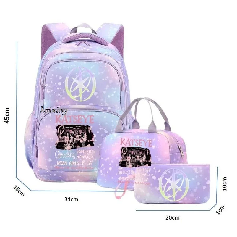 hot katseye drôle impression sacs d'école avec des sacs à déjeuner 3 pièces coloré garçons et filles sac à dos primaire voyage en plein air ordinateur portable mochilas