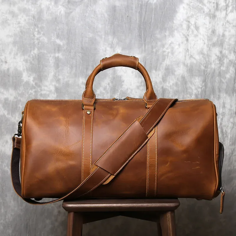 sac de voyage rétro en peau de cheval en elin pour couche de tête, sac à bagages de moto, sac de voyage d'affaires de grande capacité, peau de vache, déterminer