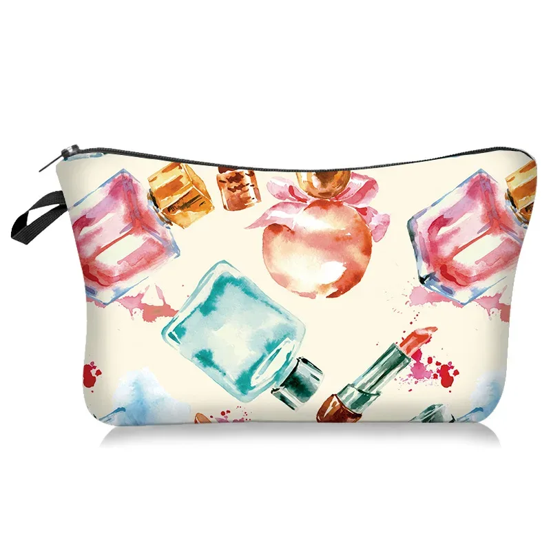 le nouveau sac de maquillage de la série à motifs légers et frais se vend bien. c'est un sac de rangement à main avec une housse en tissu polyester.