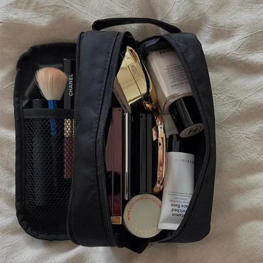 sac à cosmétiques double couche en nylon, organisateur de maquillage de voyage, trousse de toilette de grande capacité, trousse à crayons multifonction, porte-pinceaux