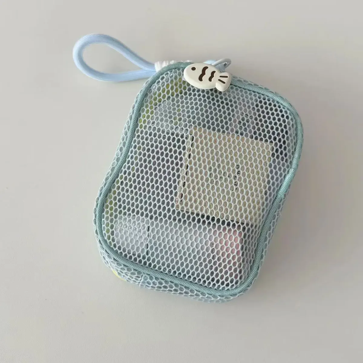 pochette cosmétique en maille cubique, trousse de maquillage esthétique dopamine avec fermeture éclair perlée, sac de toilette de voyage portable de grande capacité